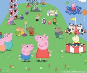 puzzel De familie Peppa varken in het Park van attracties