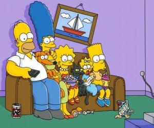 puzzel De familie Simpson op de bank thuis