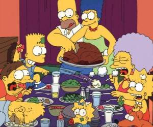puzzel De familie Simpson op de dag van Thanksgiving waar families bijeen om te eten