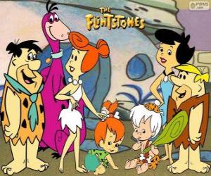 puzzel De families van Fred Flintstone en Barney Rubble, de belangrijkste protagonisten van de avonturen van The Flintstones
