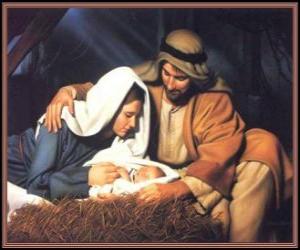 puzzel De Heilige Familie - Jozef, Maria en kindje Jezus in de kribbe