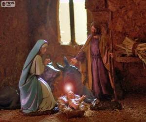 puzzel De Heilige Familie op kerstavond