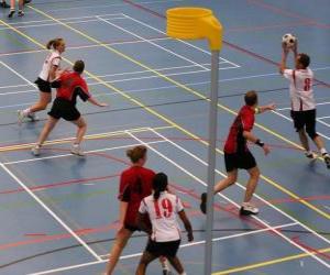 puzzel De korfbal, ook wel balonkorf, is een teamsport gespeeld tussen twee teams op zoek naar een bal te voeren in een mand.