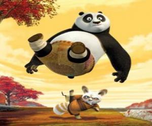 puzzel De Kung Fu master Shifu trapt op de achterkant van Po