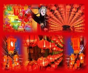 puzzel De Lantaarnfeest is het einde van het Chinese Nieuwjaar feesten. Mooie papieren lantaarns