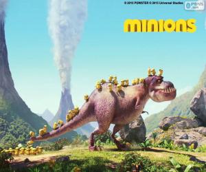 puzzel De Minions met de dinosaurus