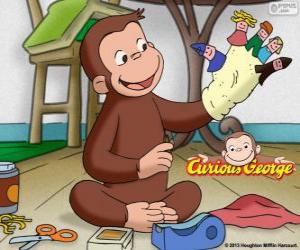 puzzel De nieuwsgierige aap George maakt marionetten