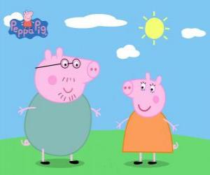 puzzel De ouders van Peppa Pig lopen onder de zon