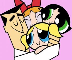 puzzel De Powerpuff Girls in armen van Professor Utonium