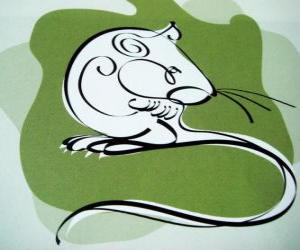 puzzel De rat, het teken van de Rat, het Jaar van de Rat. Het eerste teken van de twaalf dieren van de Chinese Horoscoop