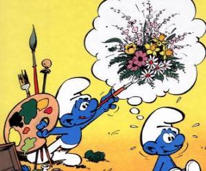 puzzel De Schilder Smurf schilderde de gedachten van een ander Smurf