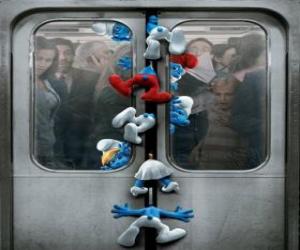 puzzel De Smurfen zijn gevangen in de metro deuren - De Smurfen, film -