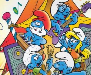 puzzel De Smurfen zingen vrolijk. De Smurfen