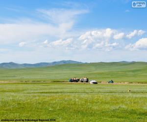 puzzel De steppe van Mongolië