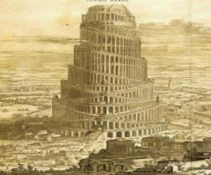 puzzel De Toren van Babel, waarin mannen gevraagd naar de hemel te bereiken