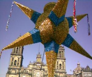 puzzel De traditionele piñata in Mexico op Kerstmis, een negen-puntige ster, de ster van Bethlehem
