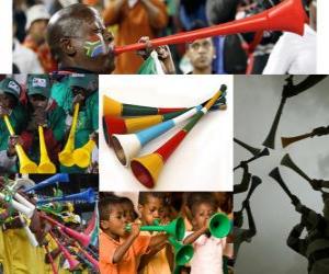 puzzel De vuvuzela, is een soort van lange trompet, gebruikt door de fans aan te moedigen hun teams, functie in de Zuid-Afrikaanse voetbal.