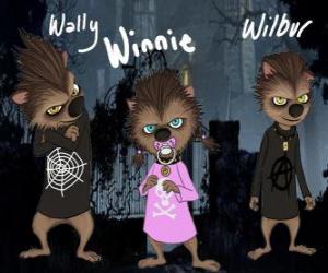 puzzel De weerwolf familie. De pups: Wally, Winnie en Willbur