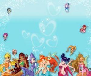 puzzel De Winx Club verzamelt haar Pixies of mini fee