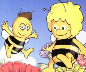 puzzel Die Biene Maja - Maya the Bee en haar vriend Willi vliegen over bloemen