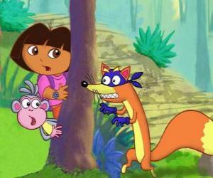 puzzel Dora en Boots de aap het verbergen van de schurk of Zorro