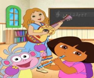 puzzel Dora en Boots de aap in een muziek-klasse