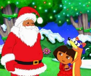 puzzel Dora en de schurk van de vos met Santa Claus