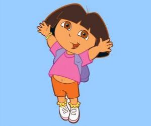 puzzel Dora springen van vreugde