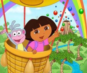 puzzel Dora the Explorer en haar aapje Boots vriend in ballon