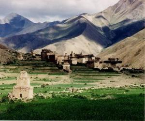 puzzel Dorp in het landschap, in Nepal