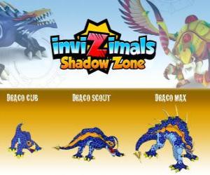 puzzel Draco Cub, Draco Scout, Draco Max. Invizimals Shadow Zone. Een oude draak in steen gebeiteld met grote kracht