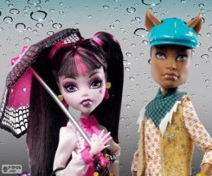 puzzel Draculaura en Clawd Wolf, monsterlijke paar van de Middelbare School van de Monster High