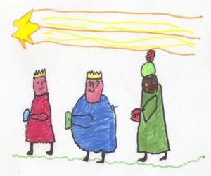 puzzel Drie Koningen of Wijzen uit het oosten op hun weg geleid door de Ster van Bethlehem