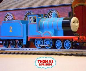 puzzel Edward, de locomotief in het blauw is de nummer 2