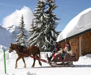 puzzel Een familie in een slee getrokken door een paard voor Kerstmis