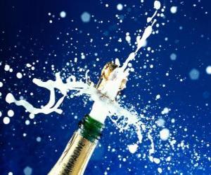 puzzel Een fles champagne te vieren het nieuwe jaar ontkurken