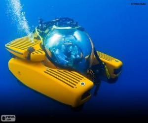 puzzel Een kleine onderzeeër op de bodem van de zee