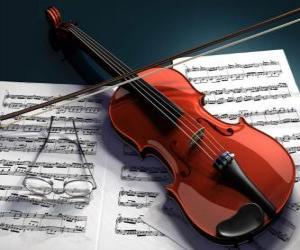 puzzel Een viool en muzikale noten