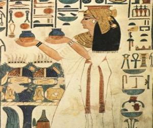 puzzel Egyptische steen gegraveerd met de afbeelding van een godin met opschriften of hiërogliefen