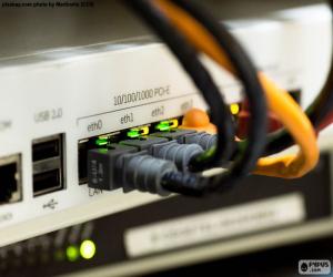 puzzel Ethernet-hub en netwerk kabels