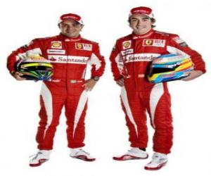 puzzel Felipe Massa en Fernando Alonso Ferrari&#39;s