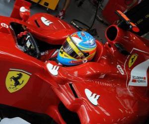 puzzel Fernando Alonso, de voorbereiding voor de race voor Ferrari