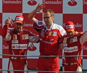 puzzel Fernando Alonso, Stefano Domenicali, Felipe Massa, Monza, 2010