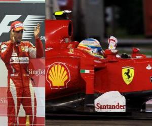 puzzel Fernando Alonso viert zijn overwinning in de Grand Prix van Singapore (2010)