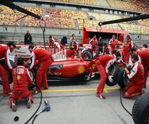 puzzel Ferrari pitstop de praktijk, Shanghai 2010