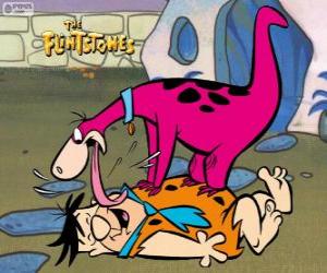 puzzel Fred Flintstone ontvangt het warme welkom van Dino