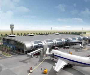 puzzel Gebouw van een luchthaven terminal met de vliegtuigen