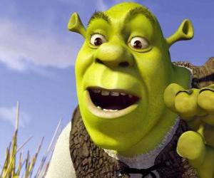 puzzel Gezicht van Shrek, de Ogre gelukkig en glimlachen