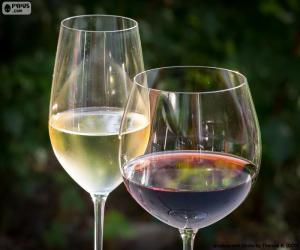 puzzel Glas van witte en rode wijn