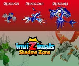 puzzel Glaucus Cub, Glaucus Scout, Glaucus Max. Invizimals Shadow Zone. Bijna blindelings vraatzuchtige wezens die leven in het diepe zuiden van de zeeën van China